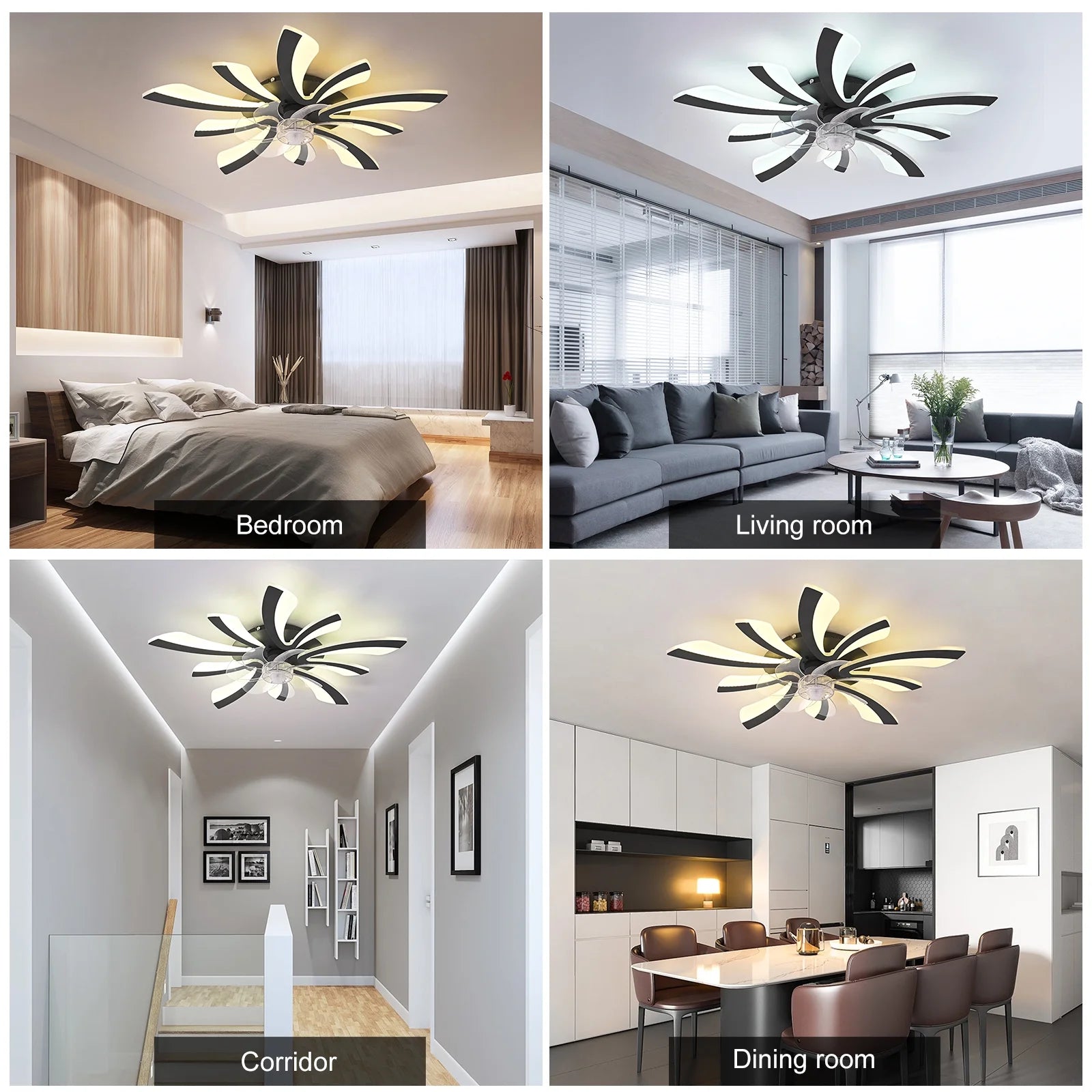 Garwarm Dimmable Ceiling Fan with Light and Remote Control, 27" Small Flush Mounted Ceiling Fan with LED Lights, APP and Remote Controlled, Modern, White