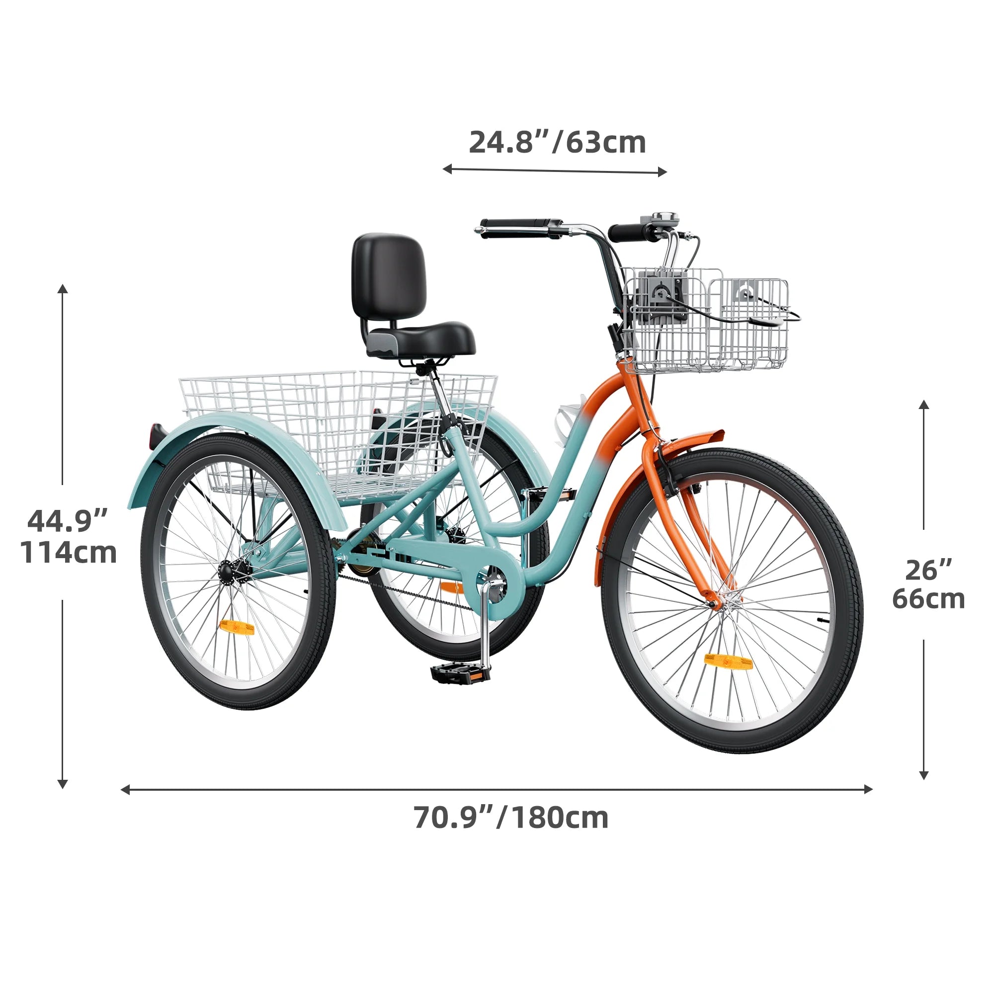 Dextrus 24 in 3 - Wheel Bike, Single Speed Adult Trike, Low Step - Through Cruiser with Front & Rear Baskets, Large Adjustable Seat with Backrest for Seniors, Men, and Women (Purple)