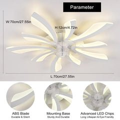 Garwarm Dimmable Ceiling Fan with Light and Remote Control, 27" Small Flush Mounted Ceiling Fan with LED Lights, APP and Remote Controlled, Modern, White