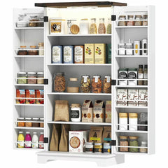 Spaco 17 - Tier Kitchen Small Pantry Cabinet with 2 Doors and 6 Adjustable Shelves, Cabinet Pantry, Freestanding 5 - Tier Shelving Pantries for Kitchen Storage, Gray
