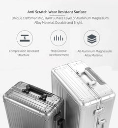 All Aluminum Magnesium Hardshell Carry on Luggage with Wheels, Modern Zipperless Hardshell Checked Luggage with TSA Lock, Airline Approved Metal Suitcase Travel Metal Rolling Luggage