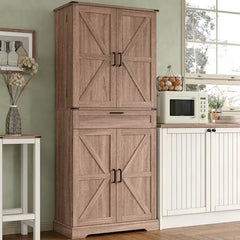 FUSOU 72'' Kitchen Storage Pantry Cabinet, Tall Storage Cabinet with 8 Door Shelves, 2 Cabinets and 1 Drawer, Freestanding Cupboard for Kitchen, Dining Room, Bathroom, Laundry