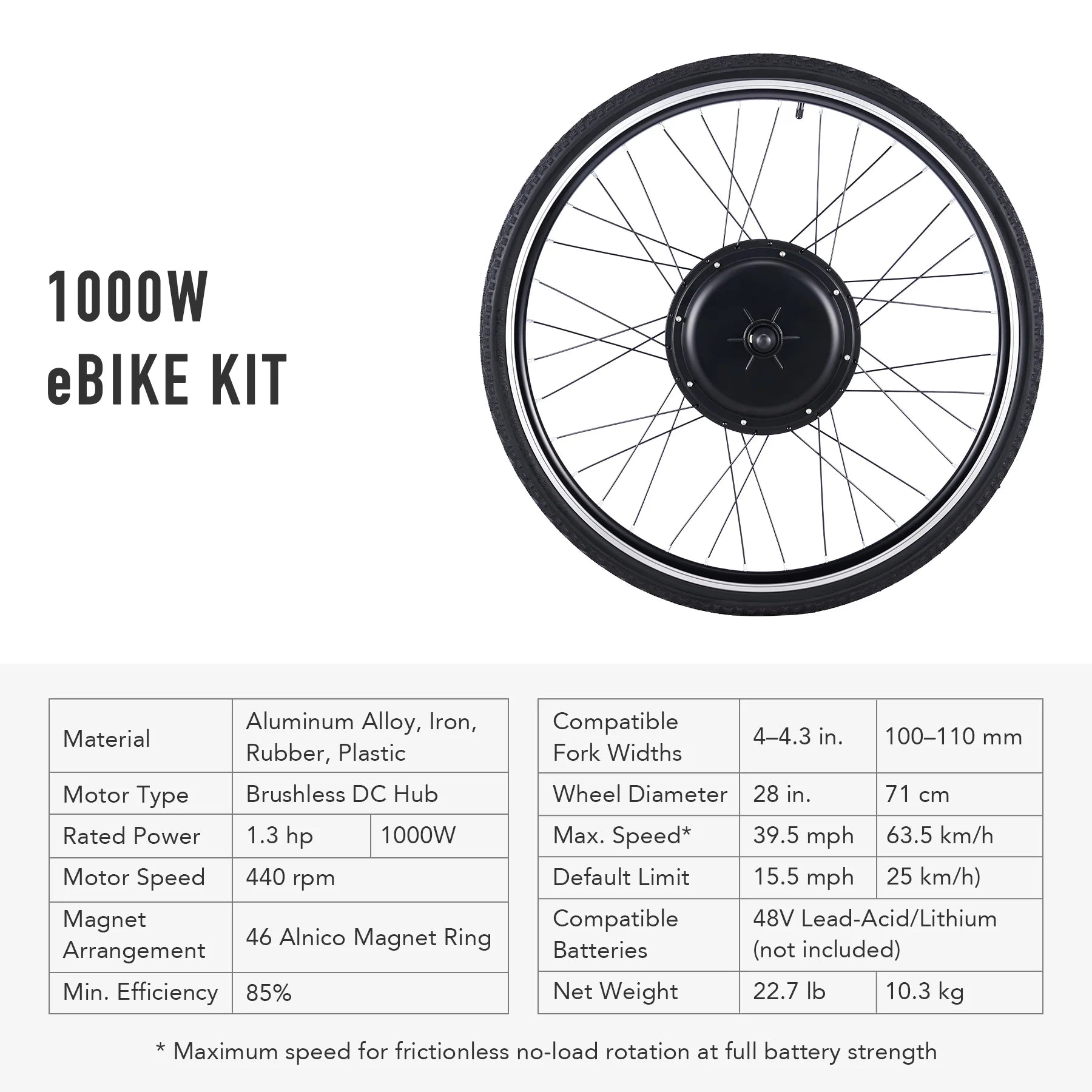 Viribus Electric Bike Conversion Kit 26" Rear Wheel 1000W Hub Motor LCD Ebike DIY Set