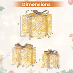 Tangkukla 3 Pack Christmas Lighted Gift Box, Pre-Lit Festive Boxes w/ 50 LED Lights