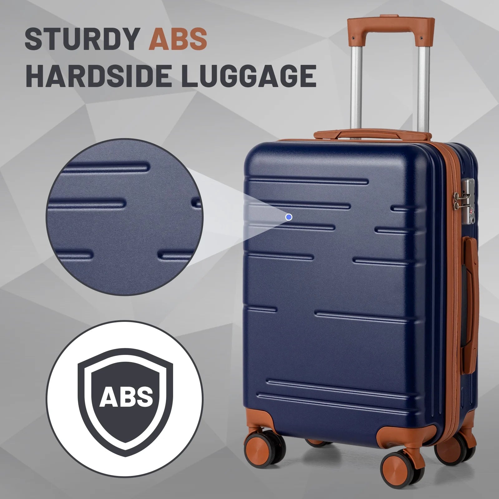 Zimtown Luggage 3 Piece Set Suitcase ABS Hardside Lightweight with TSA Lock Spinner Wheels, Beige