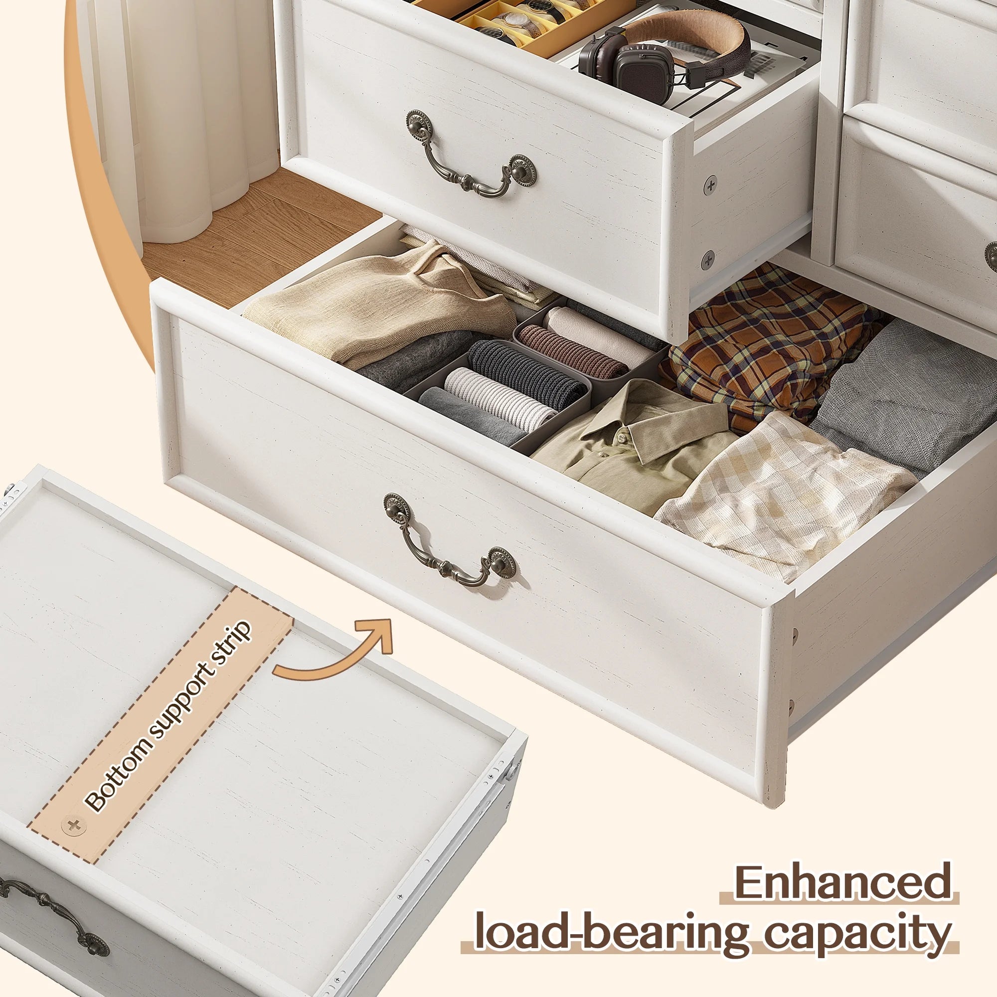 Enhomee Wood Dressers for Bedroom with 9 Drawers White Dresser Chest of Drawers for Living Room