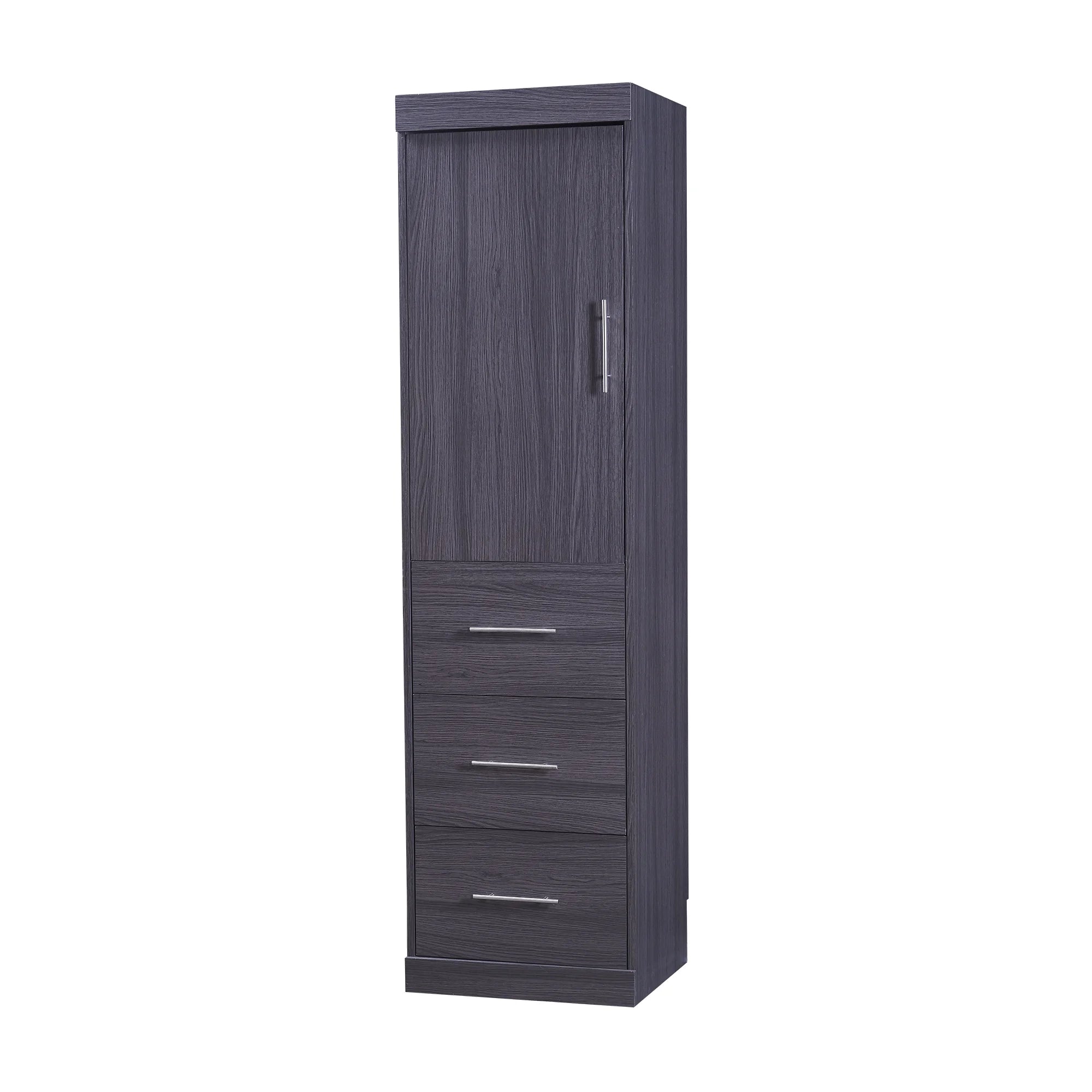 Euroco Wood Full Size Murphy Wall Bed with Wardrobe and Drawers for Living Room, Moveable Wardrobe and Drawers, Space - Saving & Easy Open and Close for Kids Teens Adults, Gray