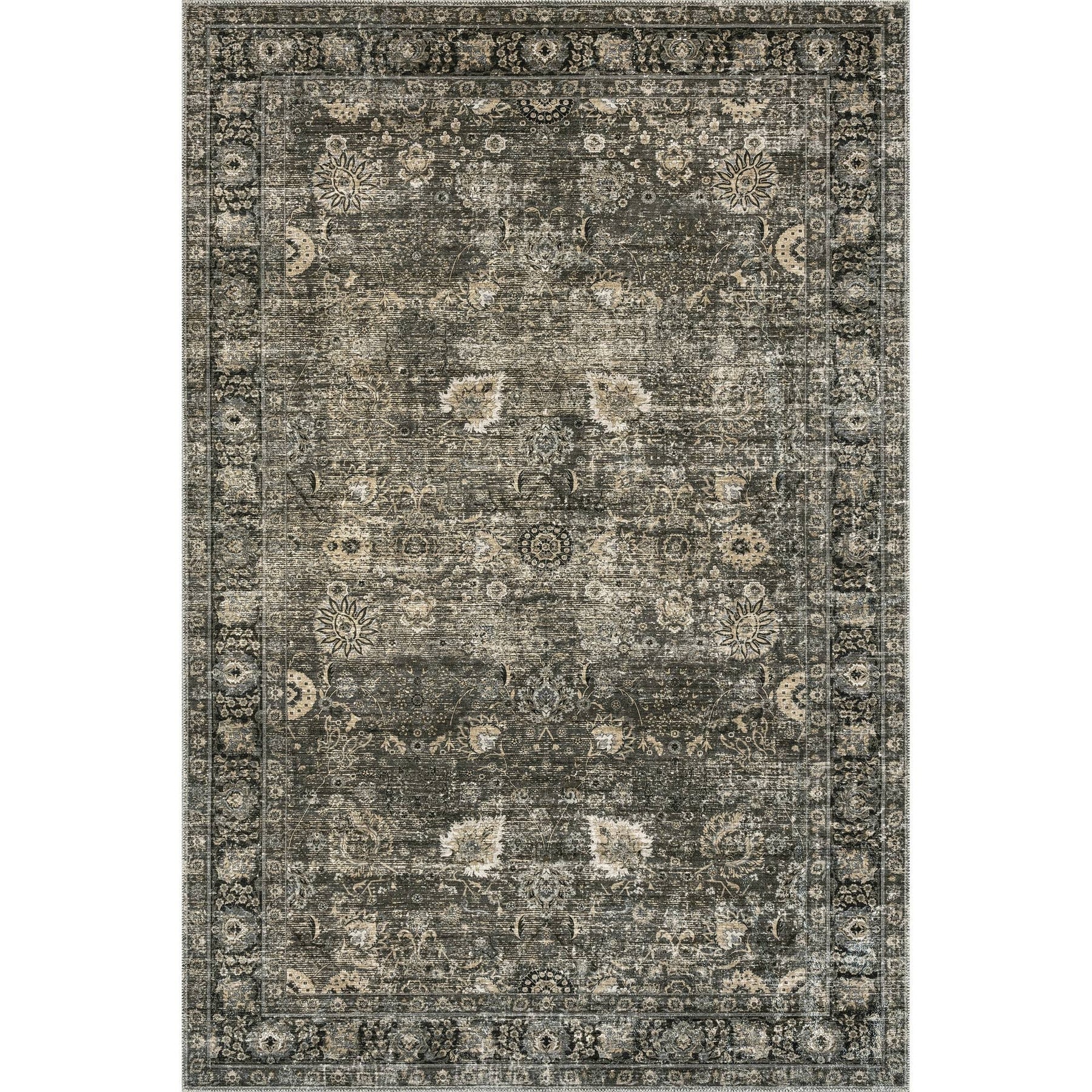 Lauren Liess x RugsUSA - Bayberry Vintage Machine Washable Area Rug, 5' x 8', Dark Gray