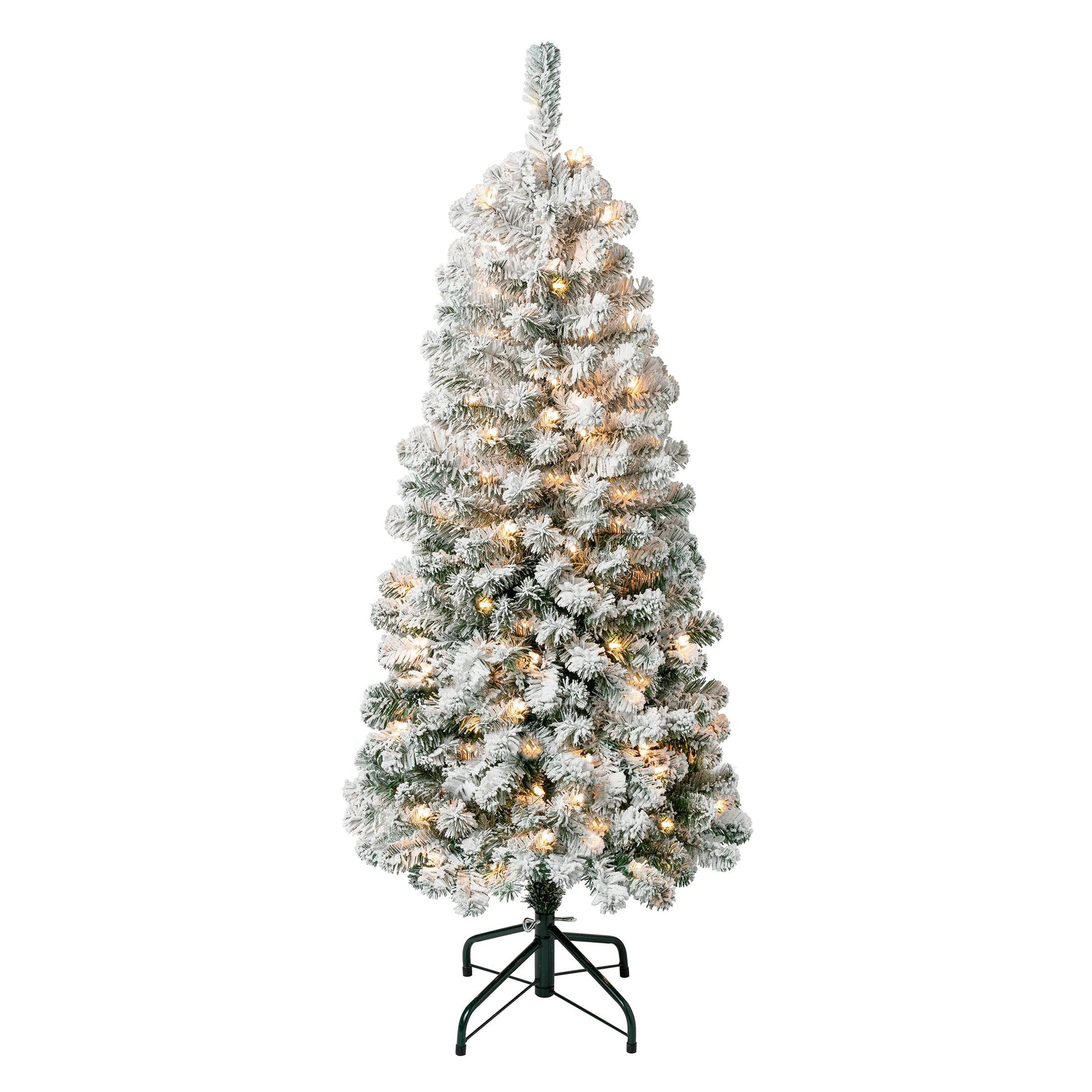 National Tree Company First Traditions 4.5' Pre-Lit Medium Flocked Acacia Hinged Artificial Christmas Tree Clear Lights