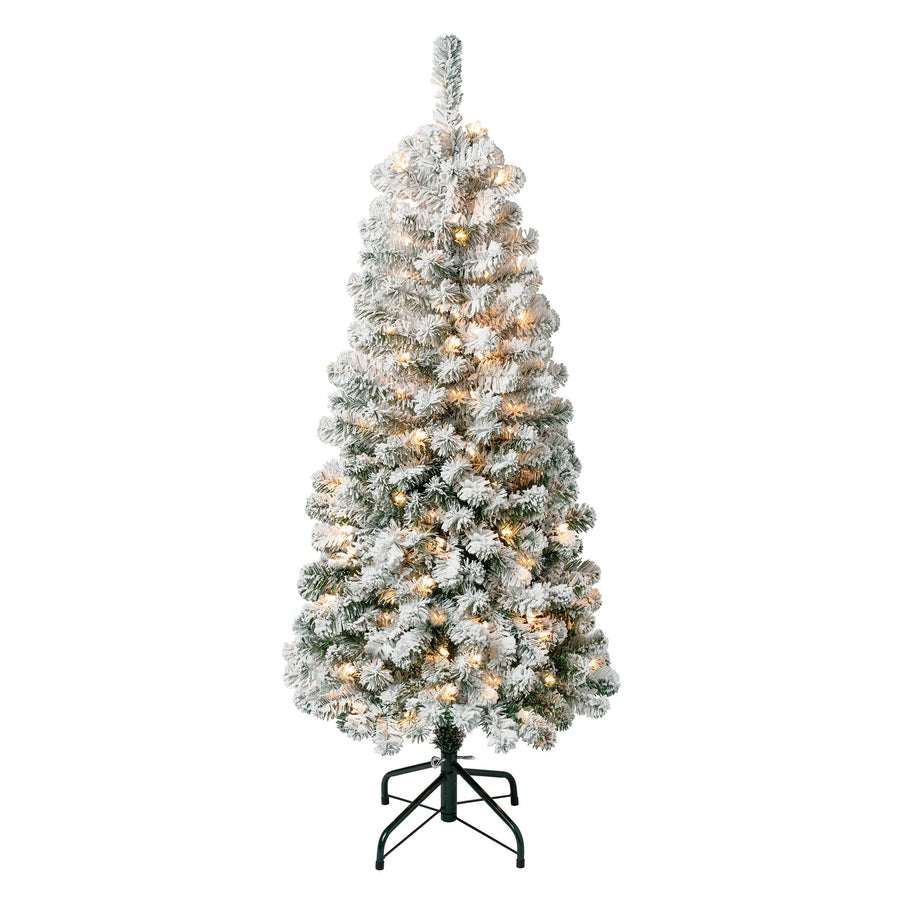 National Tree Company First Traditions 4.5' Pre-Lit Medium Flocked Acacia Hinged Artificial Christmas Tree Clear Lights
