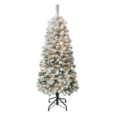 National Tree Company First Traditions 4.5' Pre-Lit Medium Flocked Acacia Hinged Artificial Christmas Tree Clear Lights