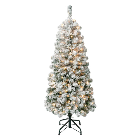 National Tree Company First Traditions 4.5' Pre-Lit Medium Flocked Acacia Hinged Artificial Christmas Tree Clear Lights