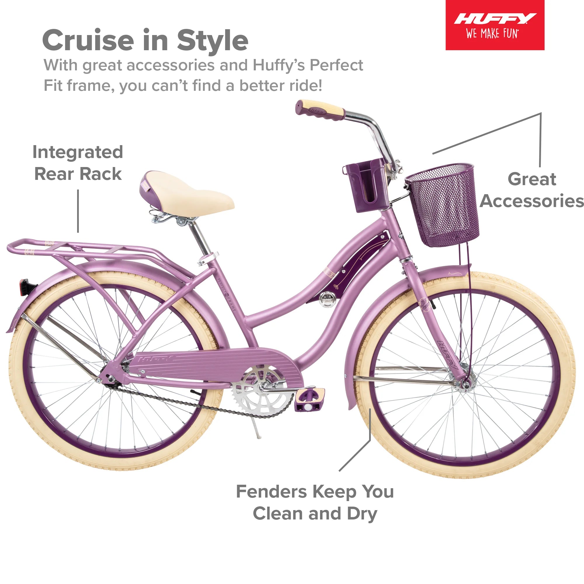 24" Nel Lusso Girls' Cruiser Bike, Purple Satin