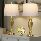 27'' Gold Table Lamps for Living Room, 3 Way Touch Control Bedside Lamps Set of 2 with USB A+C Ports, Modern Metal Nightstand Lamps for Bedroom Living Room Office End Table