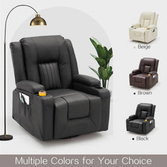 AECOJOY Massage Recliner Manual Chair with Heating & 360° Swivel Rocking Function, Black