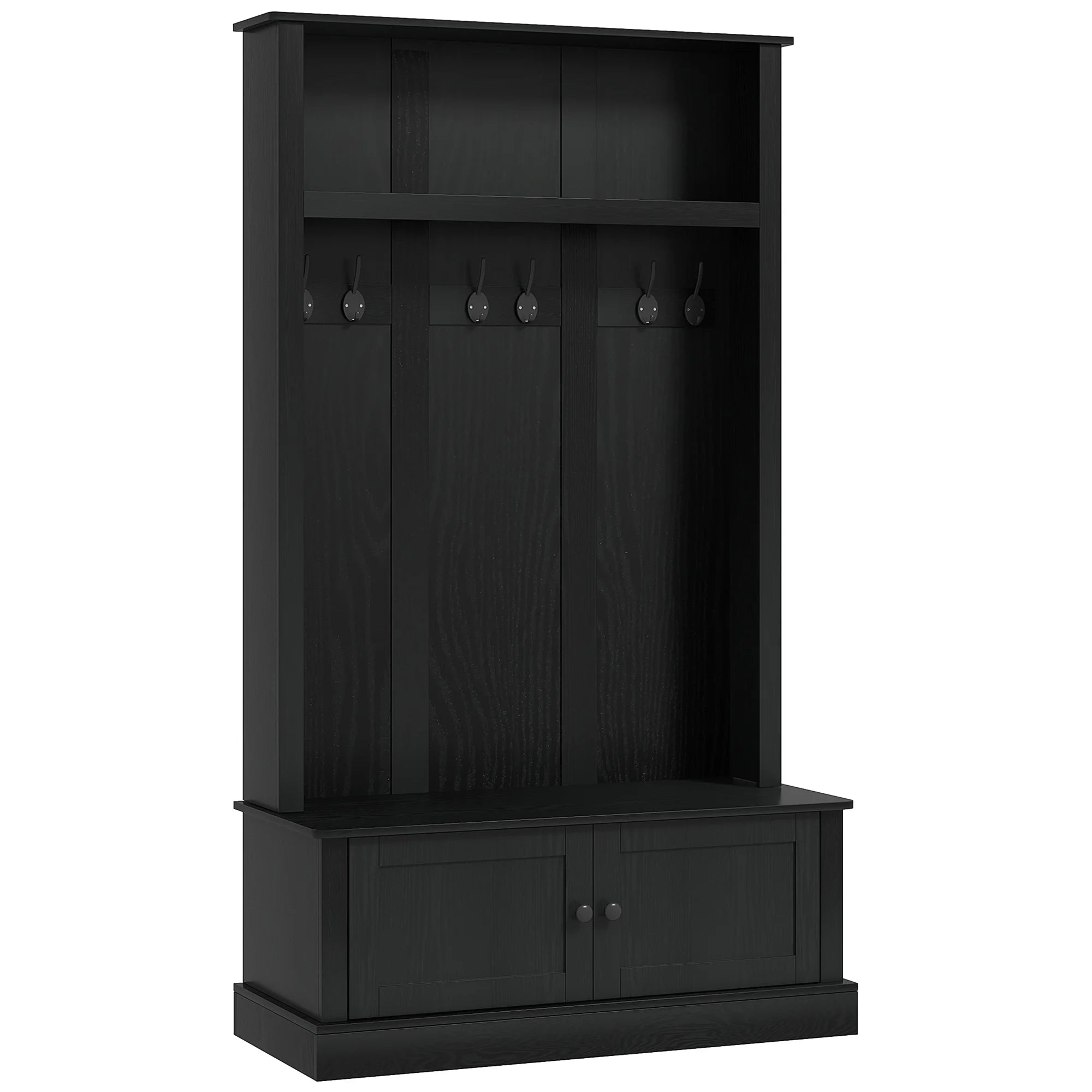 HOMCOM Hall Tree, Entryway Bench W/ Coat Rack, Shoe Cabinet, Black