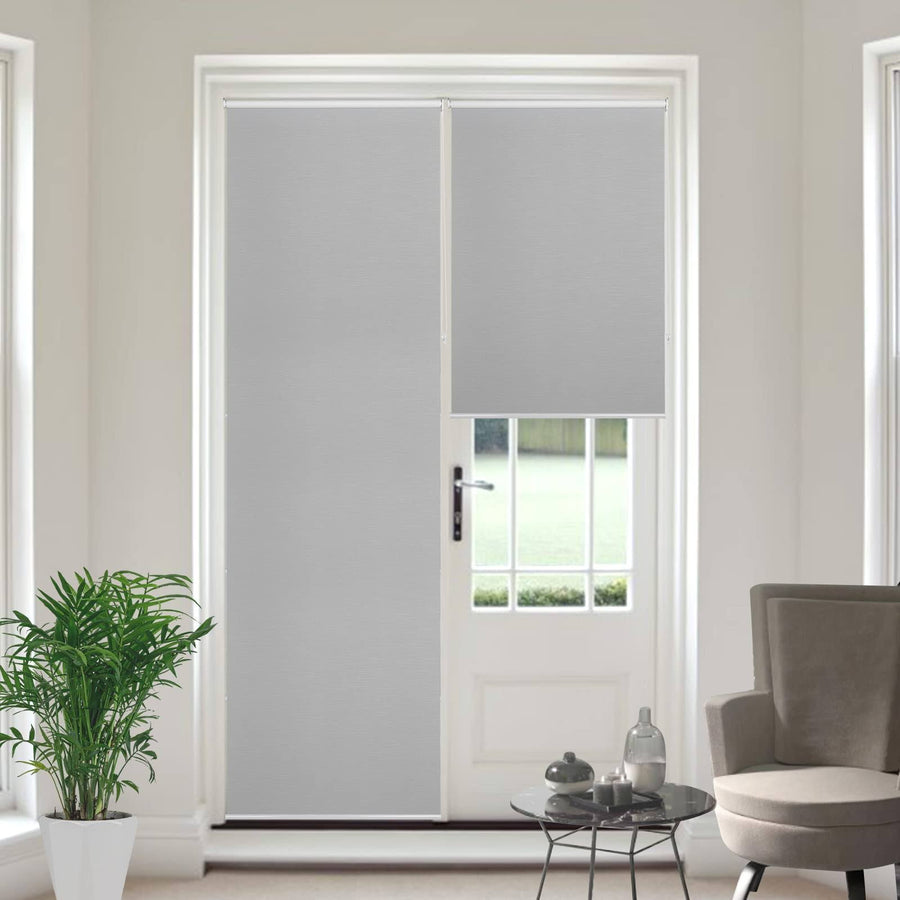 Joydeco Mini Blinds 100% Blackout Fabric Roller for Windows,Grey Thermal Roller Shades Insulated UV Protection for Home Office Bedroom French Doors, 3