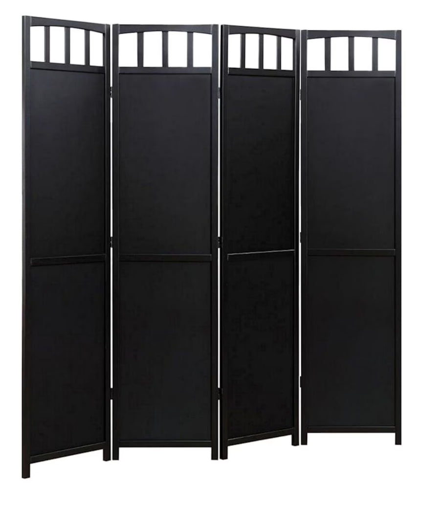 Legacy Decor Solid Wood 4 Panel Room Divider, 70" Tall, Black Finish, Freestanding
