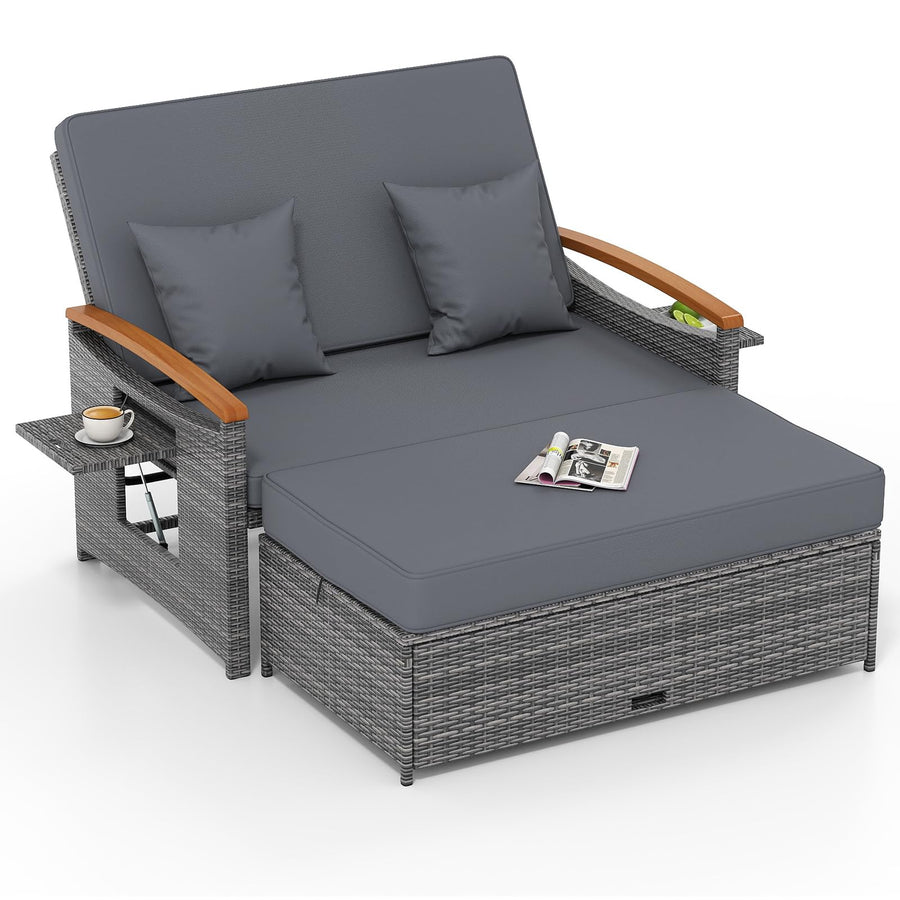 Tangkula Patio Rattan Daybed with 4-Level Adjustable Backrest
