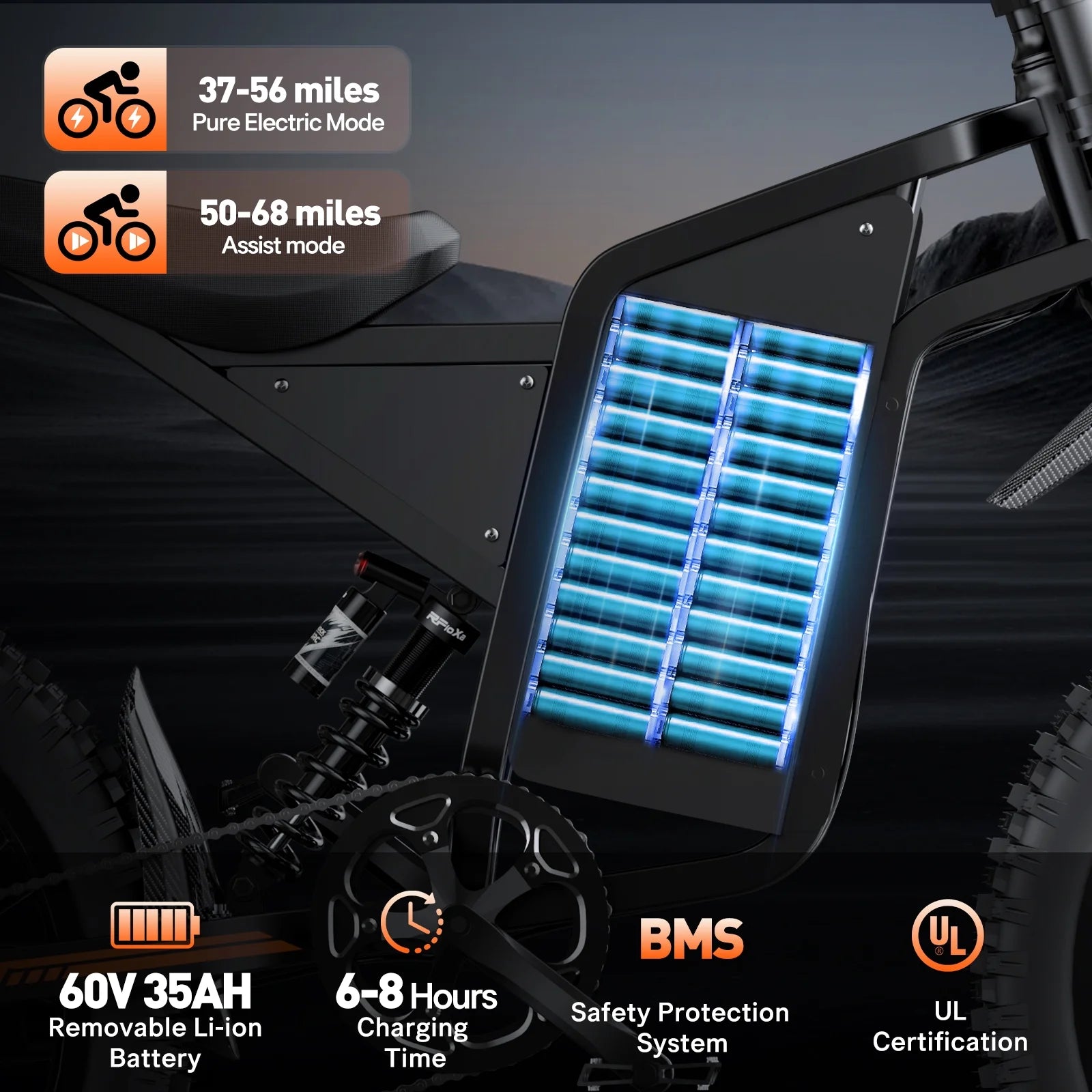 Electric Dirt Bike for Adults, 60V 35ah, 3000W 45 MPH & 37 - 68 Miles Electric Motorcycle, 25'' Fat Tire Off - Road Mountain Bike UL2849