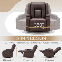 AECOJOY Massage Recliner Manual Chair with Heating & 360° Swivel Rocking Function, Brown
