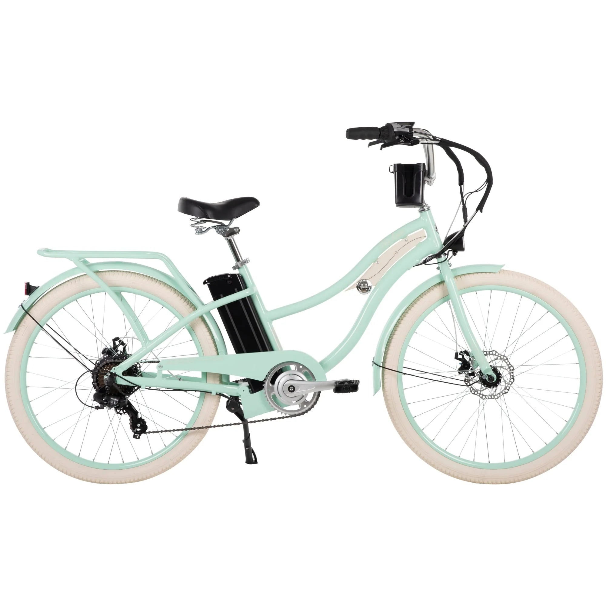 Nel Lusso 26 - Inch 7 - Speed Electric Cruiser Bike with Throttle, Mint Green, 36V, 350W, UL 2849 Compliant, by Huffy