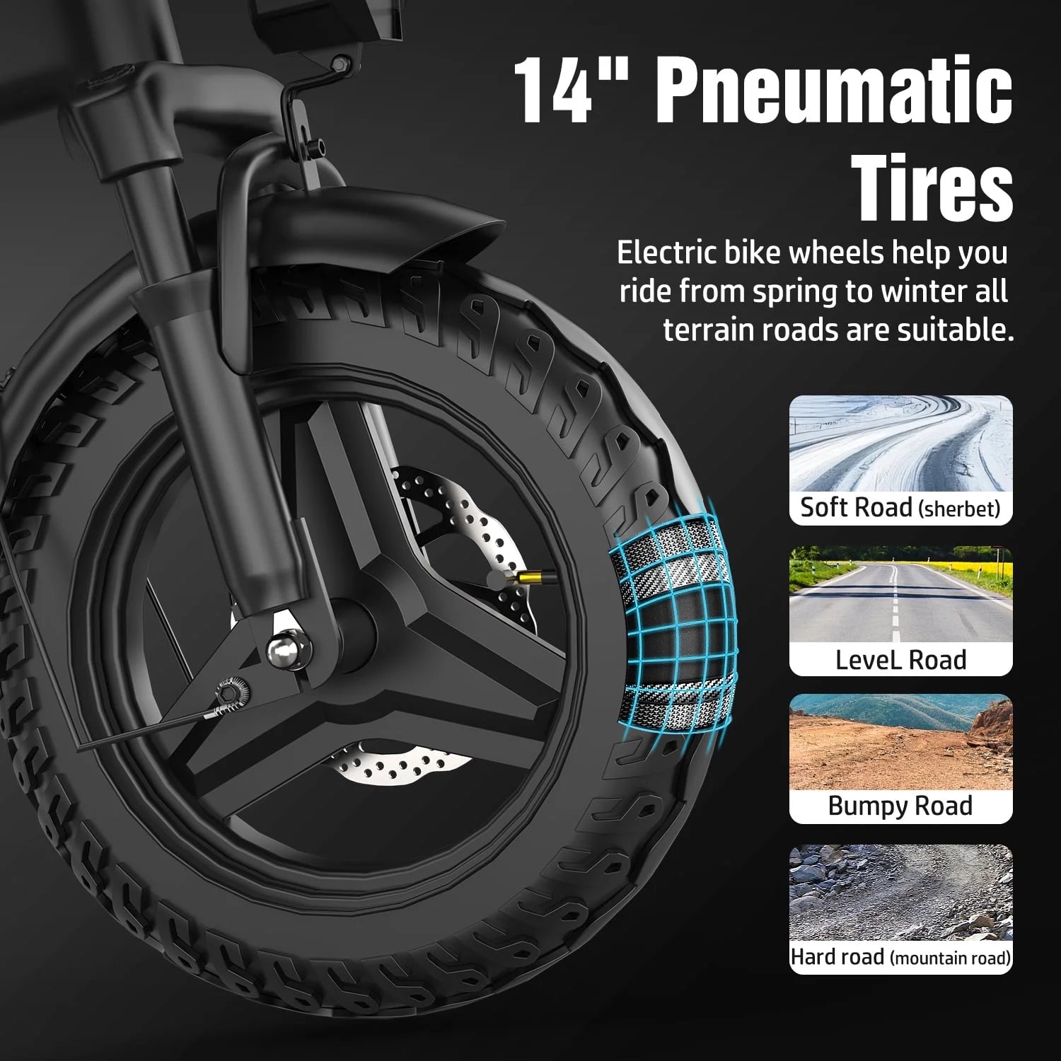 14" Electric Bike with Dual Front Suspension，500w Folding Ebike, up to 25miles 20MPH, 48V Removable Lithium - Battery, Stylish 14" Foldable Commuting Electric Bicycle for Women & Men
