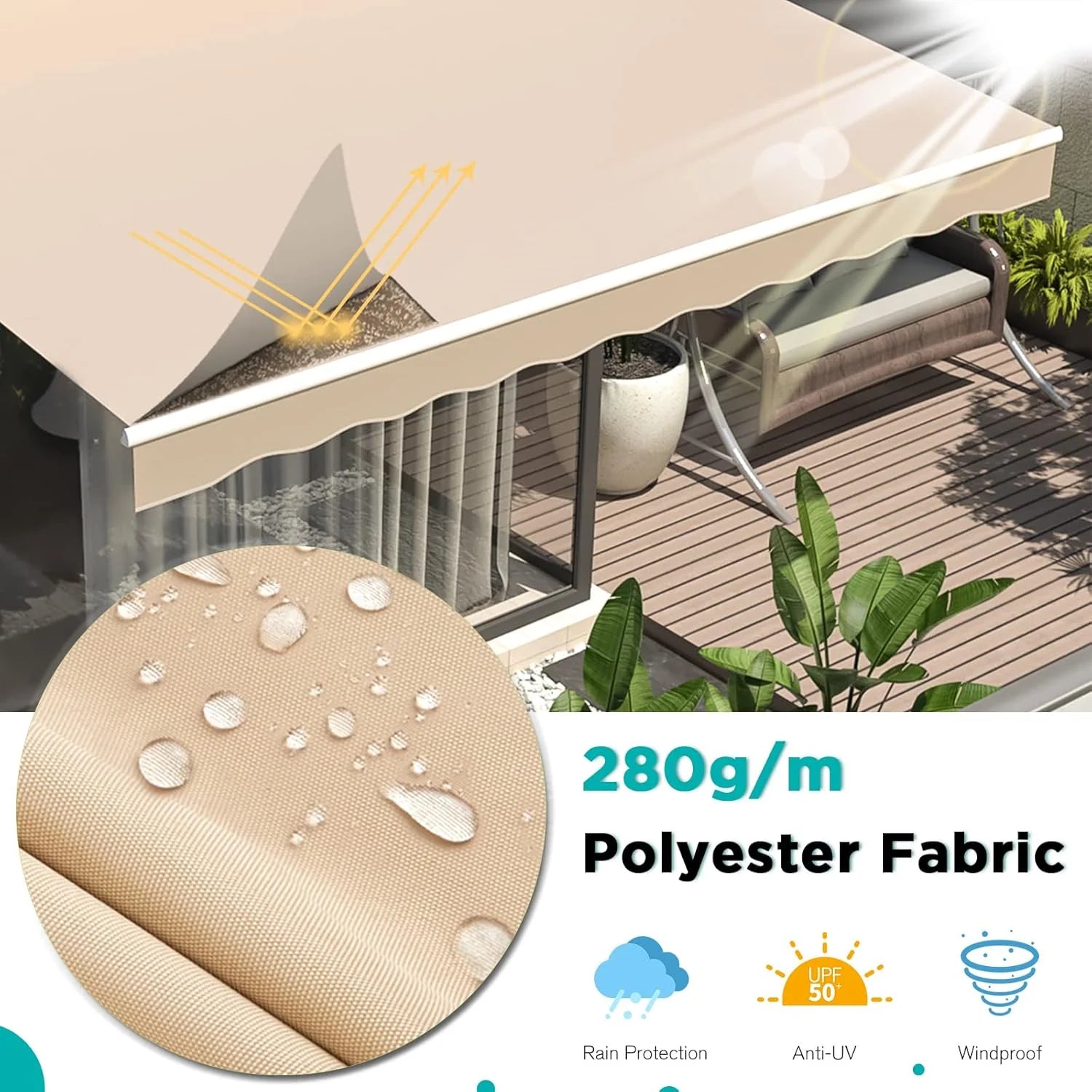 AECOJOY 13'×8' Manual Retractable Awning Sun Shade, Patio Awning Canopy