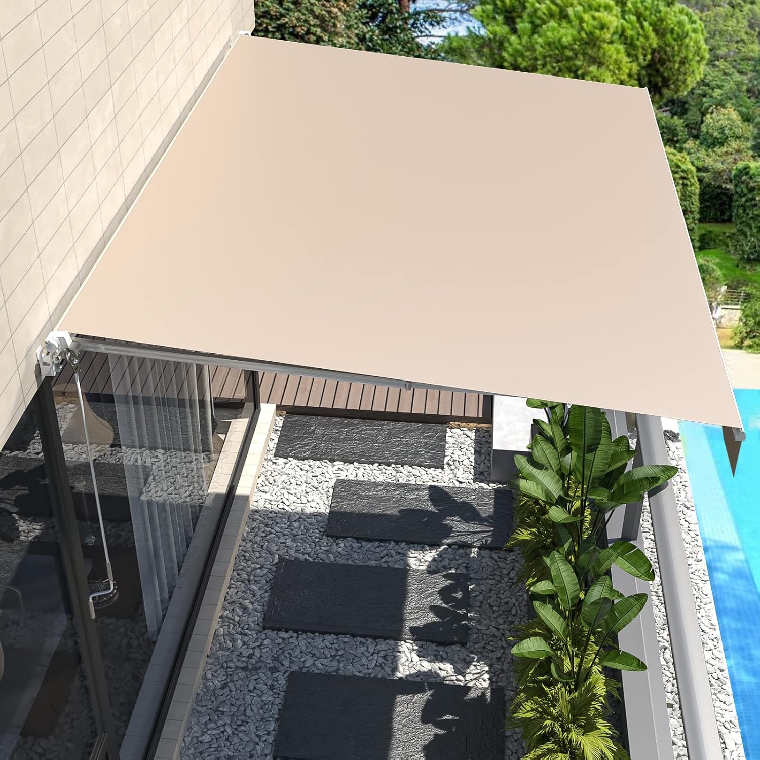 AECOJOY 13'×8' Manual Retractable Awning Sun Shade, Patio Awning Canopy