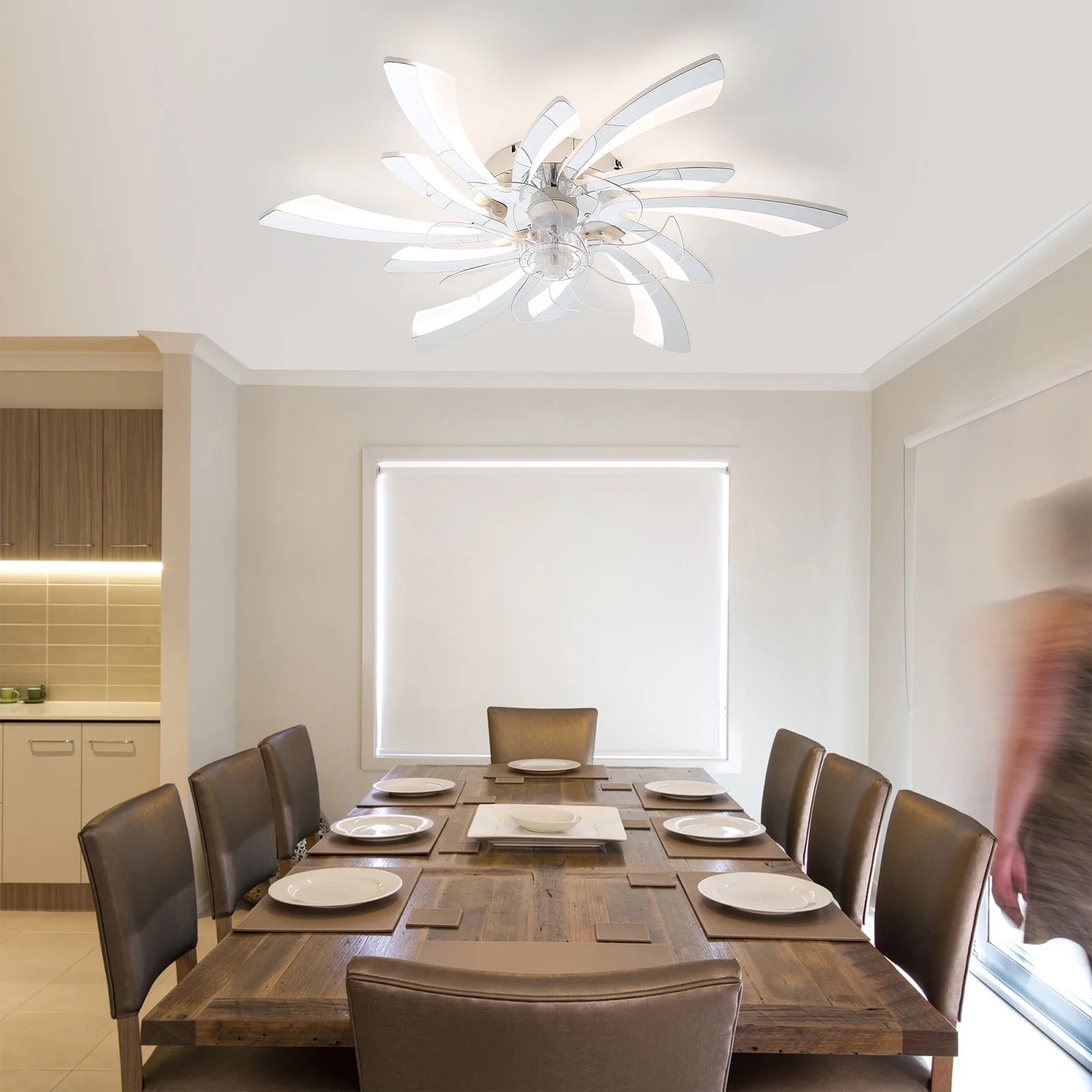 Garwarm Dimmable Ceiling Fan with Light and Remote Control, 27" Small Flush Mounted Ceiling Fan with LED Lights, APP and Remote Controlled, Modern, White