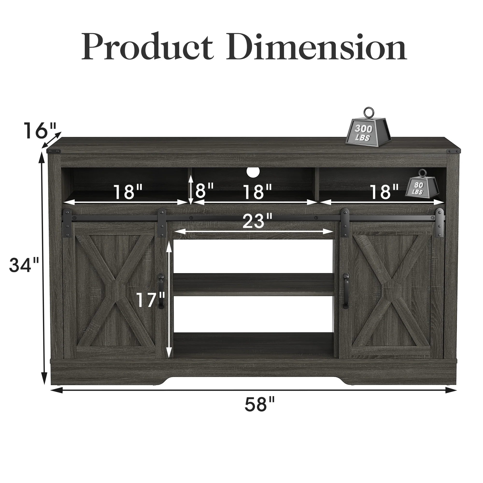 Mayincolor Farmhouse TV Stand for 65+ Inch TV, 34'' Tall Entertainment Center with Sliding Barn Doors, Rustic Wood Media Console Storage Cabinet Television Stand for Living Room, Light Grey