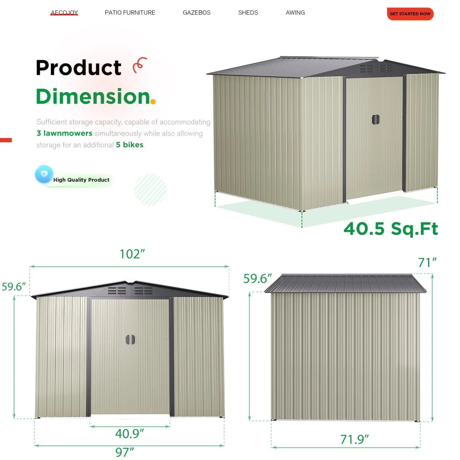 AECOJOY 8x6 Ft Outdoor Storage Tool Shed, Gray