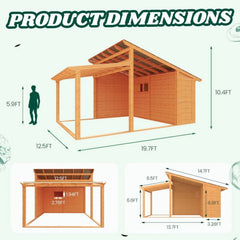 AECOJOY 20' × 12.5' Outdoor Wooden Gazebo with Storage Room