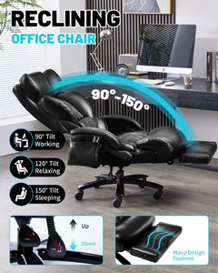 800 lb Relax Office Chair with Foot Support & 8 - Zone Soothing Warmth for Larger Users, Big and Tall Ergonomic Executive Tilt Desk Chairs for Home Office Managerial Use
