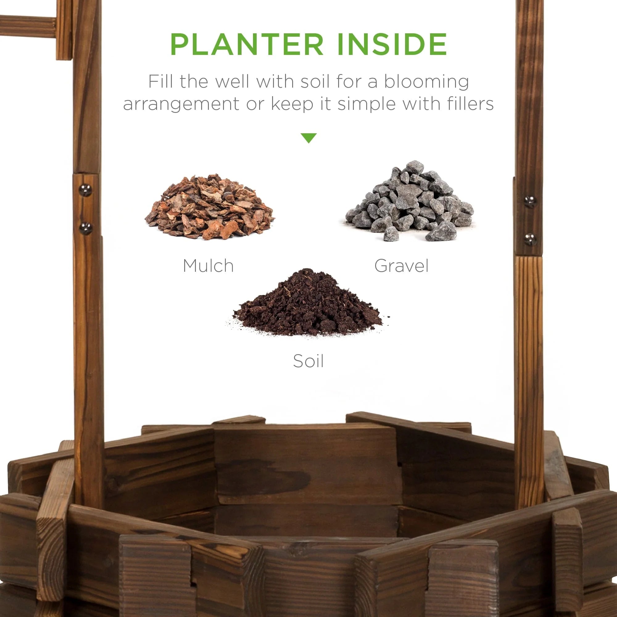 Best Choice Products Rustic Wooden Wishing Well Planter Outdoor Home Decor for Patio, Garden, Yard W/ Hanging Bucket