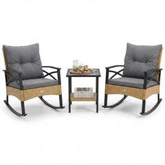 Tangkula 3 Pieces Outdoor Rocking Chairs Set for Garden