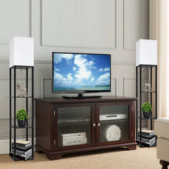 63" Shelf Floor Lamps with Shelves for Living Room Bedroom Office AVV Wood Modern Standing Lamps Black