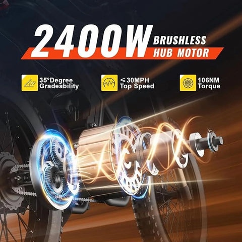 2400W Ridingtimes GT73 2400W 48V Electric Motorbike 18.2ah*2 Electric BIKE UL2849 with 25" Tires Digital Screen Carbon Steel, BLACK