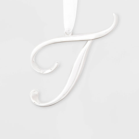 Metal Monogram Christmas Tree Ornament Letter T Silver - Wondershop