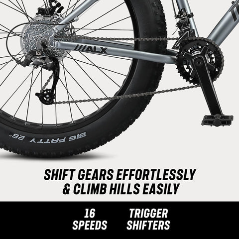 26" Mongoose Dolomite ALX Unisex Fat Tire Mountain Bike, Gray, Ages 12+