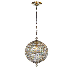 1 - Light 12" Retro Antique Gold Crystal Globe Chandelier Small Sphere Pendant Light