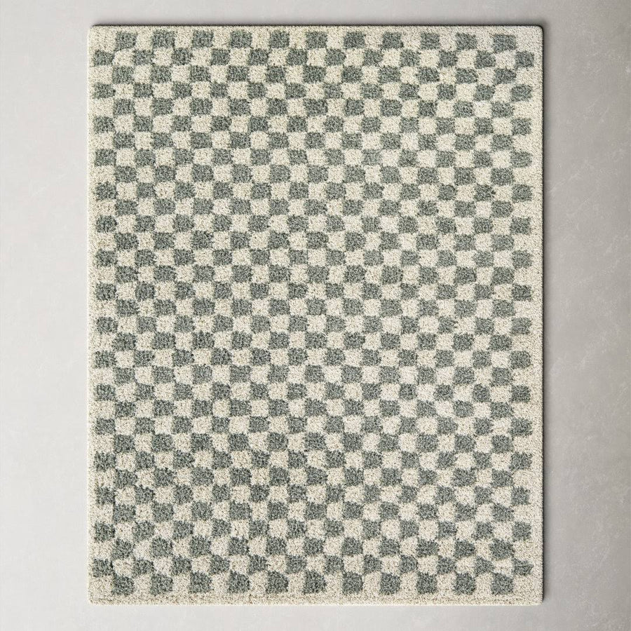 Walker Checkered Sage/Cream Shag Area Rug AllModern Rug Size: Rectangle 6'7" x 9'