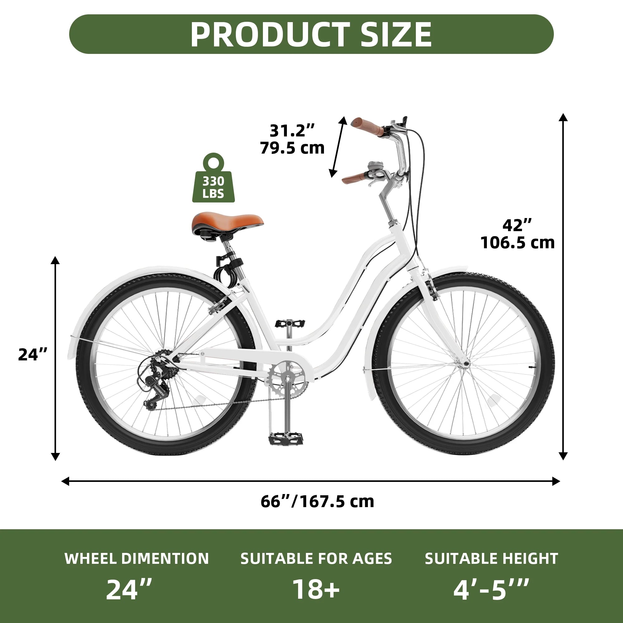 Uforic24'' Beach Cruiser Bike, 7 - Speed, Step - Through Bicycle for Men & Women, Steel Frame, Mint Green