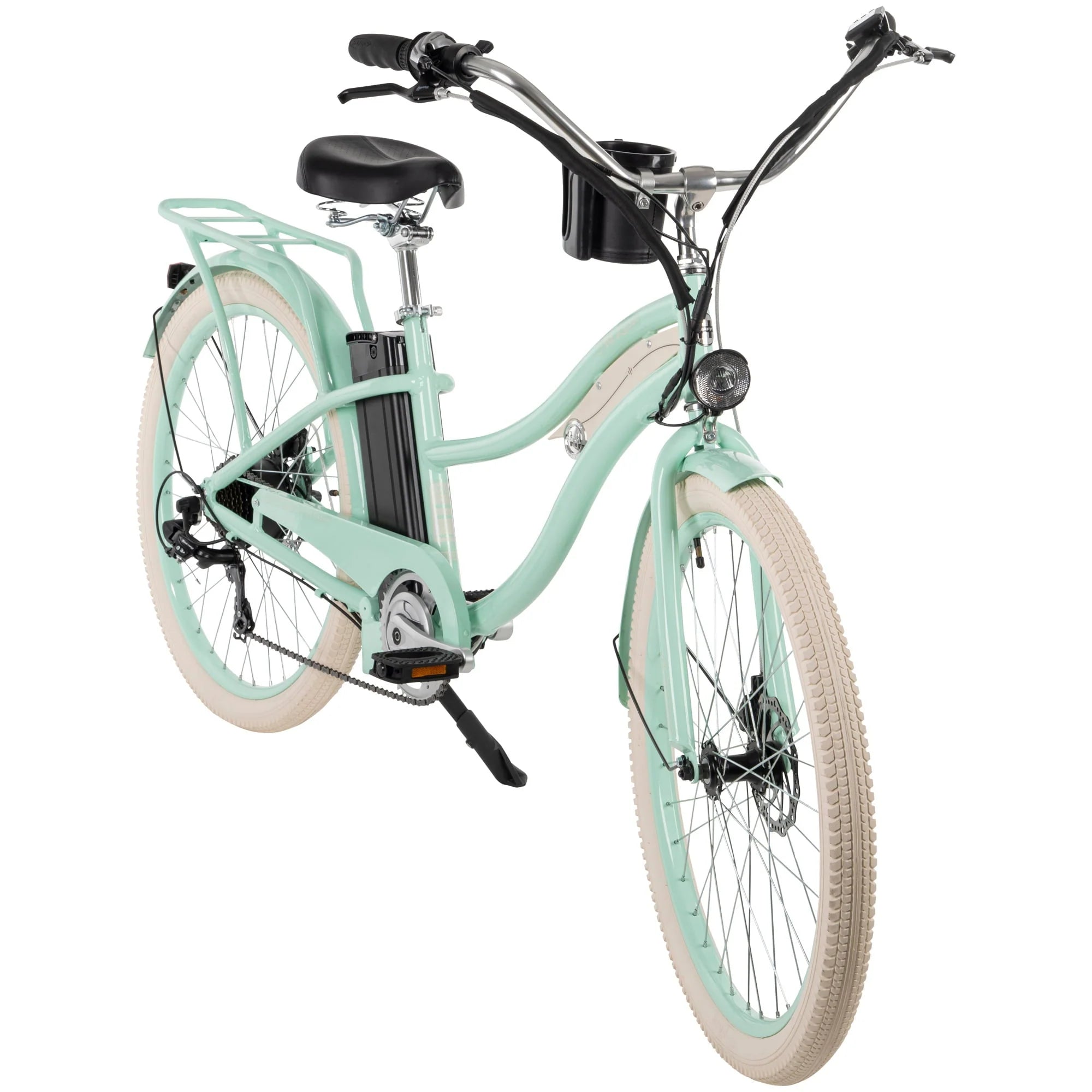 Nel Lusso 26 - Inch 7 - Speed Electric Cruiser Bike with Throttle, Mint Green, 36V, 350W, UL 2849 Compliant, by Huffy