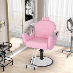 Reclining Barber Chair, 360° Swivel Salon Chair with Heavy Duty Hydraulic Pump, Adjustable Height & Headrest for Hair Styling, Makeup, Tattoo