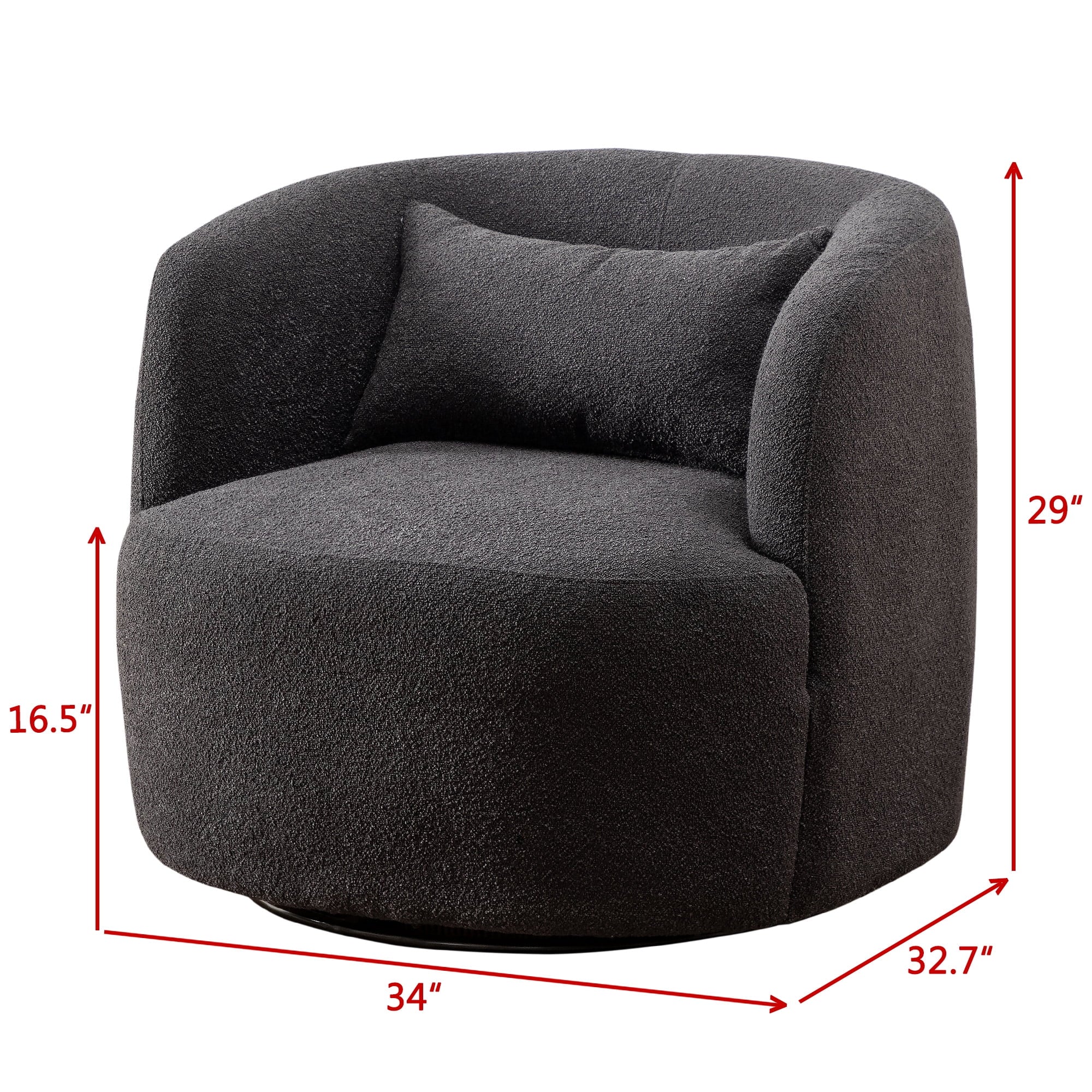 34" Wide Boucle Swivel Barrel Chair, No Assembly Round Upholstered Armchair Accent Chair Single Sofa Chair with Toss Pillow for Living Room and Bedroom, Taupe
