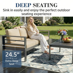 AECOJOY Aluminum Patio Furniture Set, 4 Pieces Outdoor Sectional Sofa Set, Beige