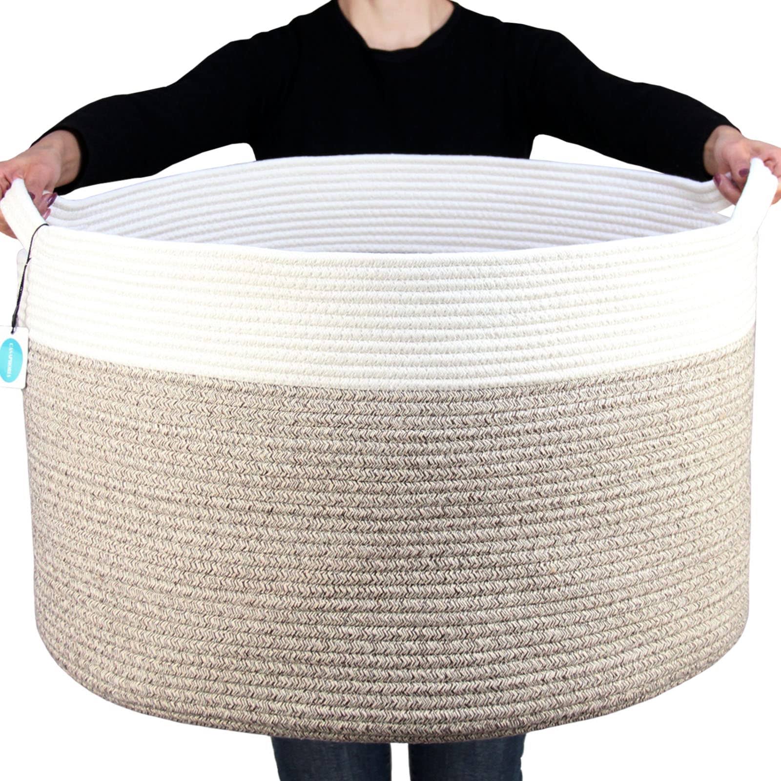 Casaphoria XXXLarge Cotton Rope Basket for Living Room - Woven Storage Basket with Handle for Blankets, Towels and Pillows Laundry Hamper | Cream