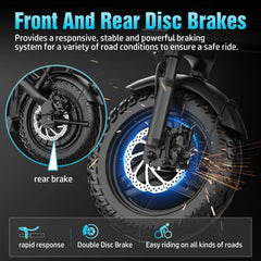 14" Electric Bike with Dual Front Suspension，500w Folding Ebike, up to 25miles 20MPH, 48V Removable Lithium - Battery, Stylish 14" Foldable Commuting Electric Bicycle for Women & Men