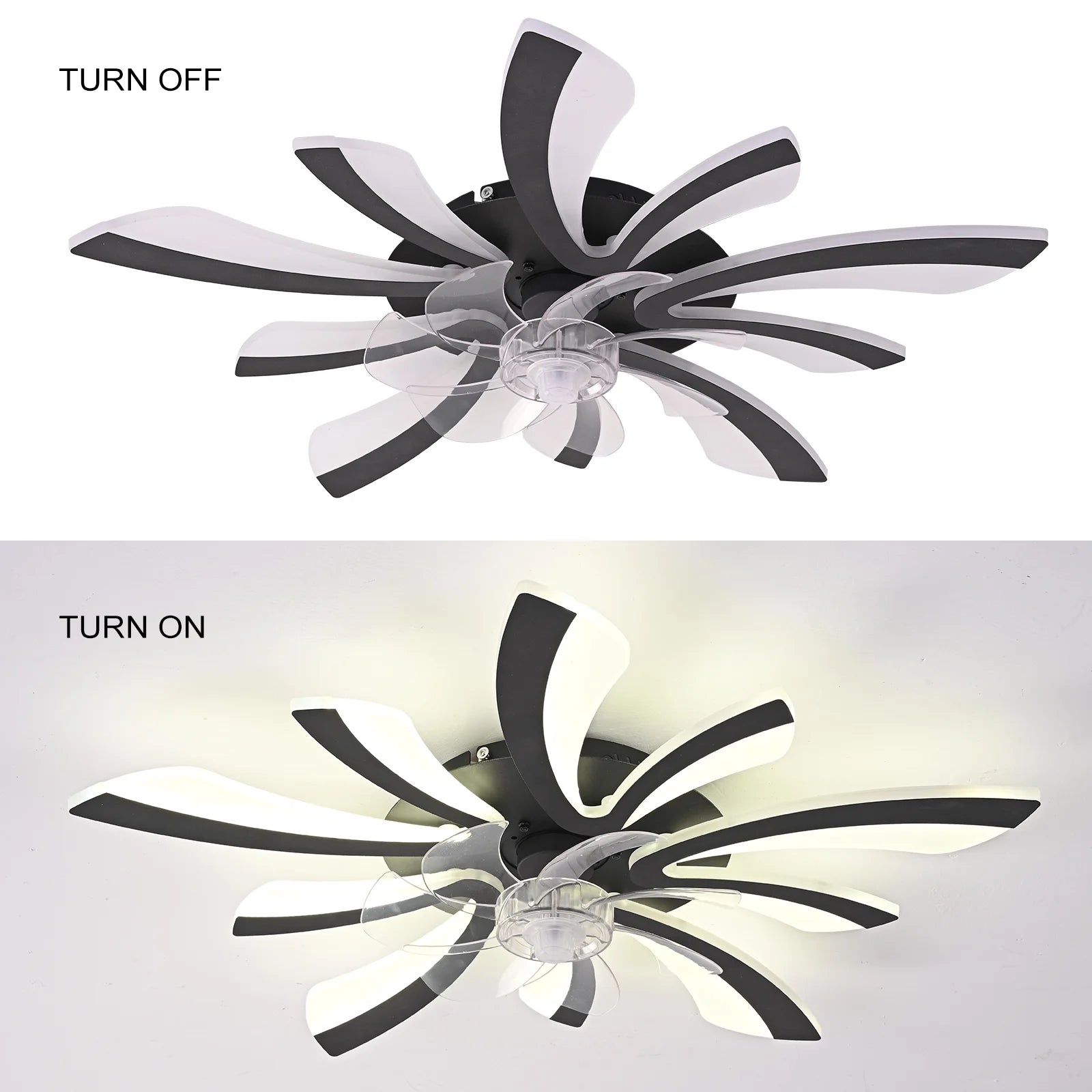 Garwarm Dimmable Ceiling Fan with Light and Remote Control, 27" Small Flush Mounted Ceiling Fan with LED Lights, APP and Remote Controlled, Modern, White